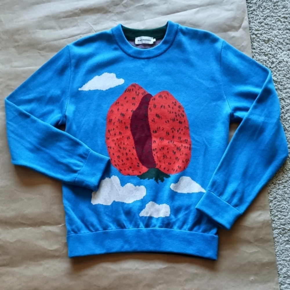 Marimekko Never Worn Pilvinen Strawberry Mountains Cloud Blue Sweater Small